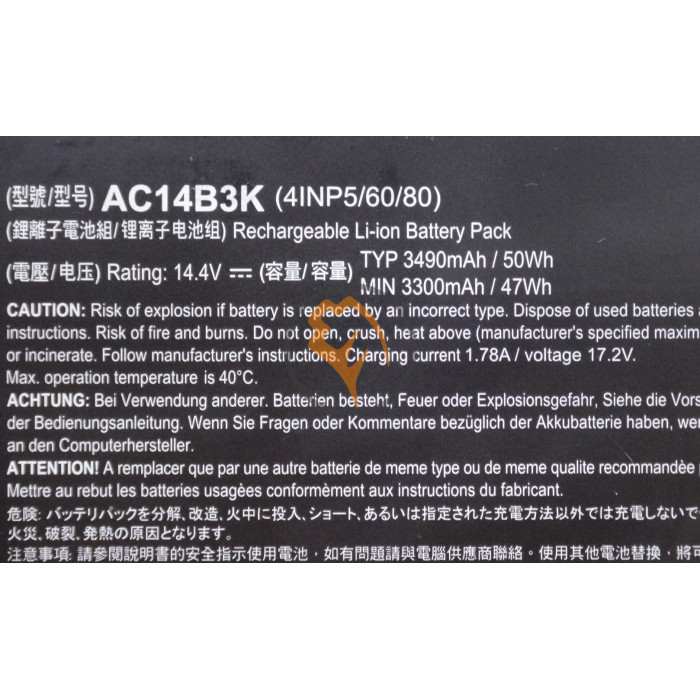 Оригінальна акумуляторна батарея Acer AC14B3K (4INP5/60/80) 50Wh