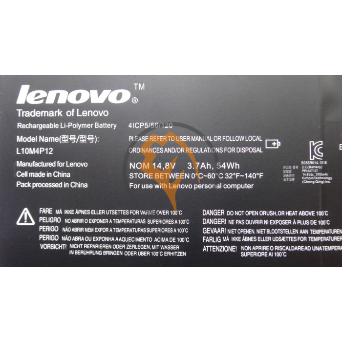 Оригінальна акумуляторна батарея Lenovo L10M4P12 3700mAh