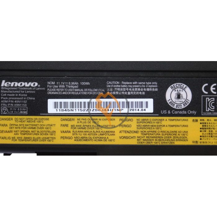 Оригінальна акумуляторна батарея Lenovo ThinkPad T440P 45N1144 89Wh