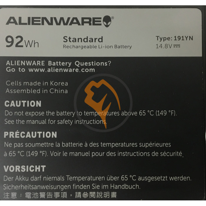 Оригінальна акумуляторна батарея Dell Alienware 15 R1 191YN 92Wh