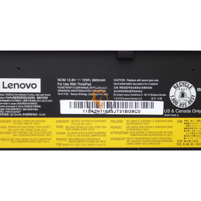 Оригінальна акумуляторна батарея Lenovo 01AV427 ThinkPad T470 72Wh