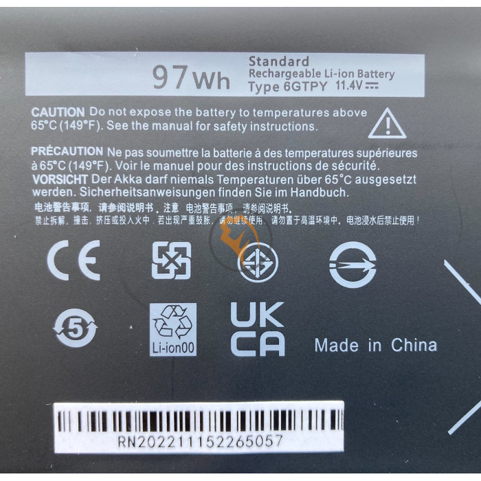 Акумуляторна батарея Dell Precision 5510 6GTPY 97Wh